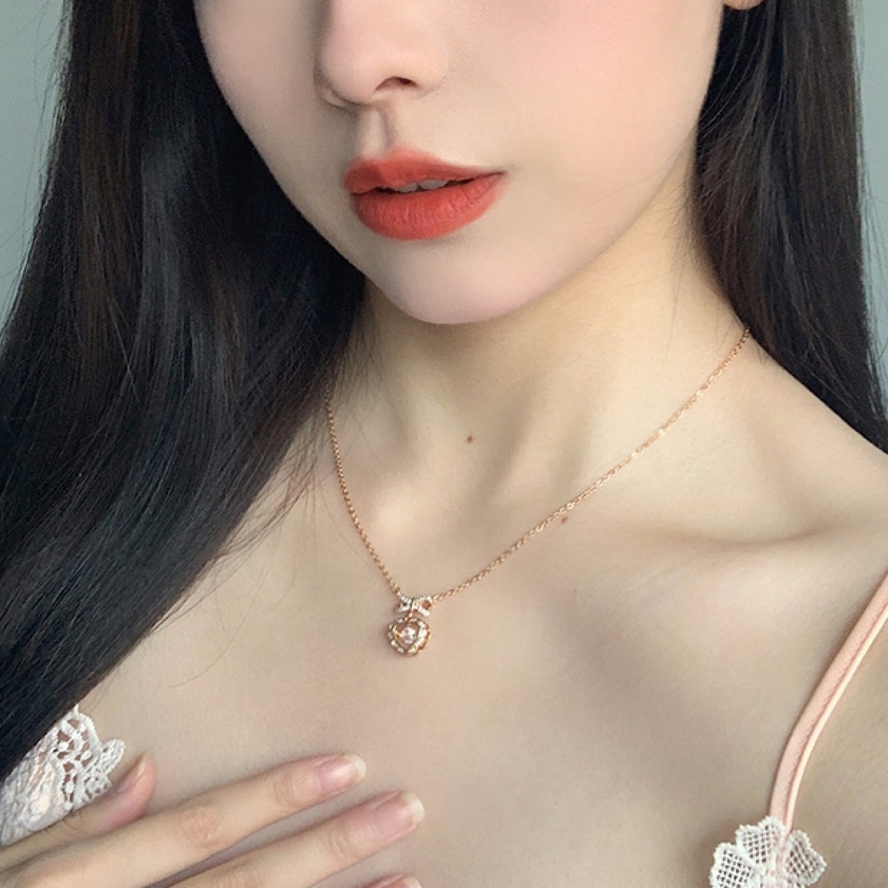 おしゃれ キラキラ ハート リボン スウィート プリンセス ネックレス - 8