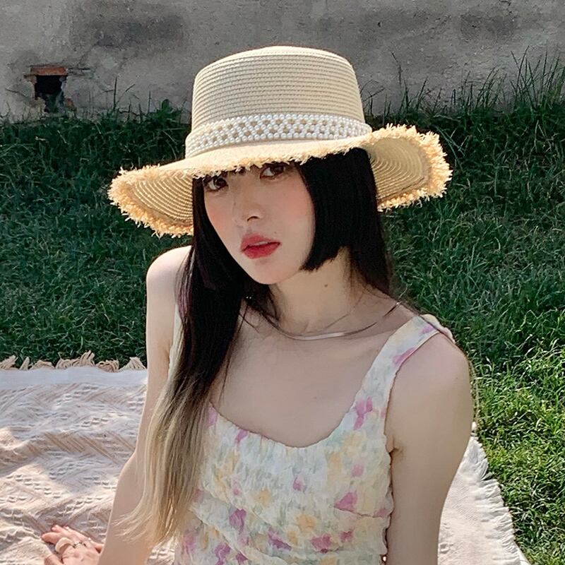 サマー薄手パール 帽子 夏物 ビーチ 真珠 ブラック・アイド・ピーズ3543535216