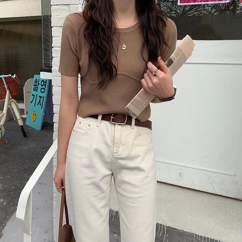 切り替えデザイン　5部袖ニット  AJ−111-567