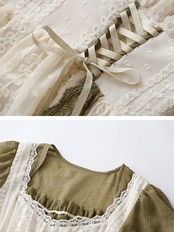 【0008】Chiffon Lace Flare Short Long Sleeve Dress