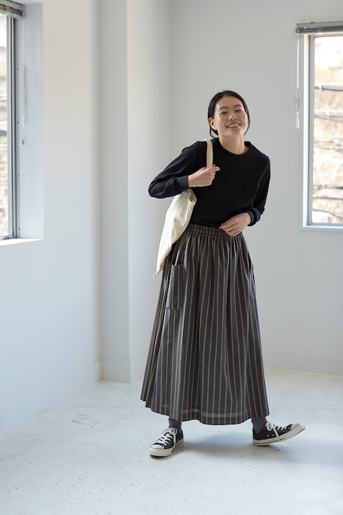 atelier naruse  cotton linen gather skirt / stripe