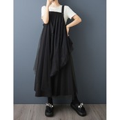 チュールレイヤード サスペンダースカート 00101