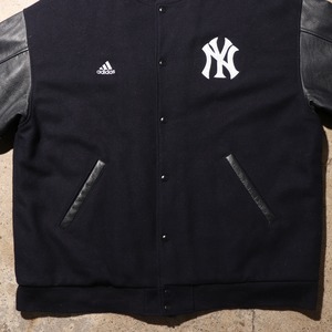 極美品 2XL adidas Yankees レザー スタジャン ジャケット ヤンキース ネイビー Y2K