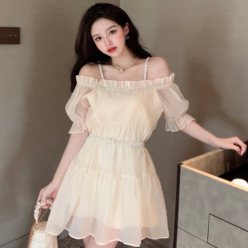 スリーブウェスト薄手Aラインショートスカート サマースタイル半袖ドレス ハーフスリーブ 夏物 YY-ファッション79487040684