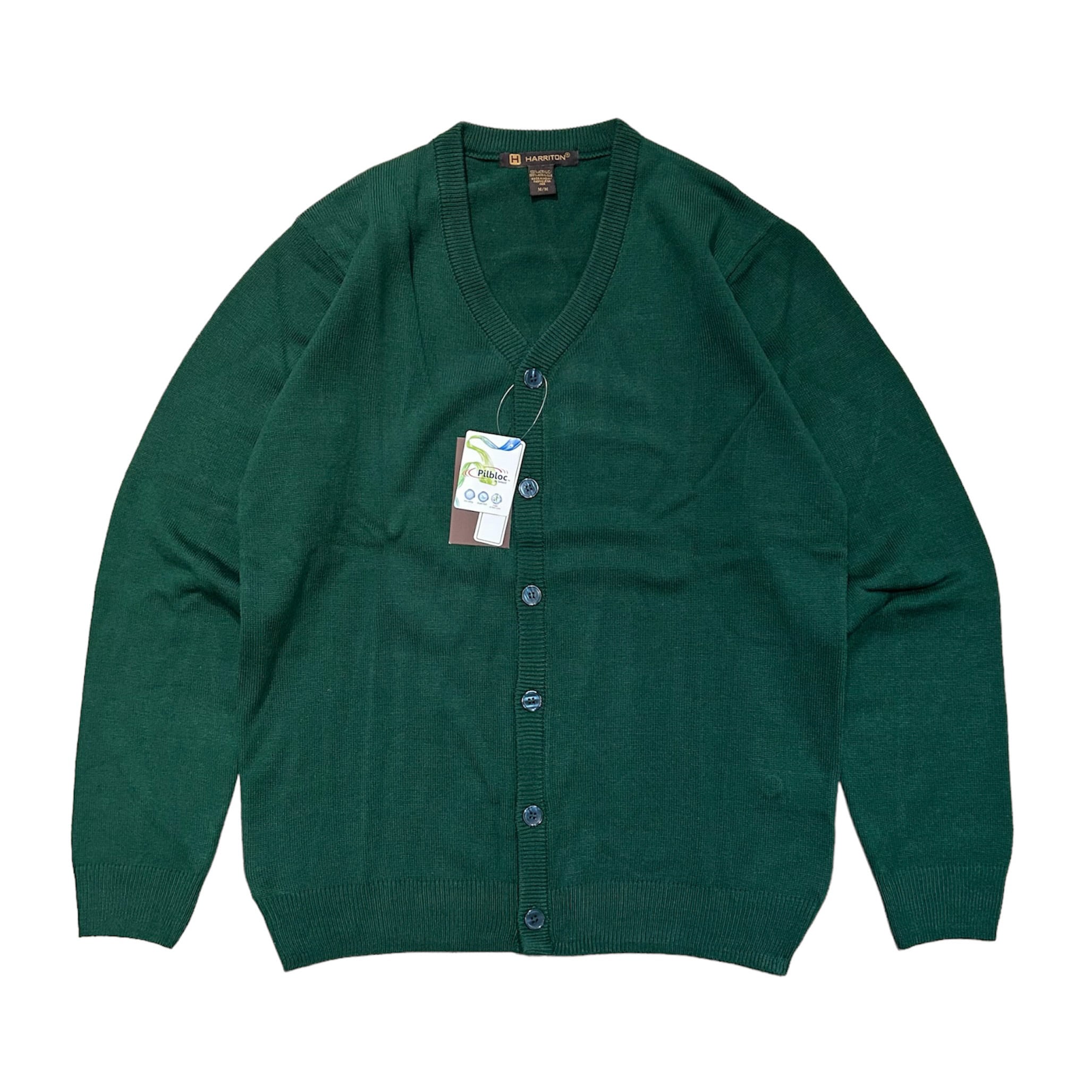 HARRITON / V-NECK KNIT CARDIGAN BLACK GREEN (ハリトン V