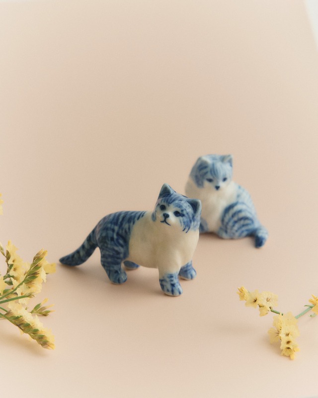 【ミニチュア陶器】 Blue cat~2セット~