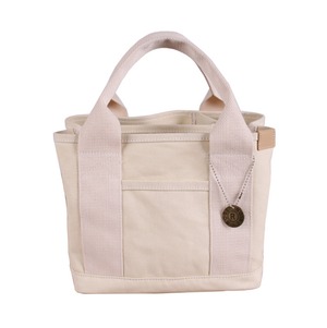 レディース 帆布トートバッグ 小さめ ミニ 3仕切り ポケット付き ローズレッド カジュアル おしゃれ 通勤 通学 デイリーバッグ　ホワイト