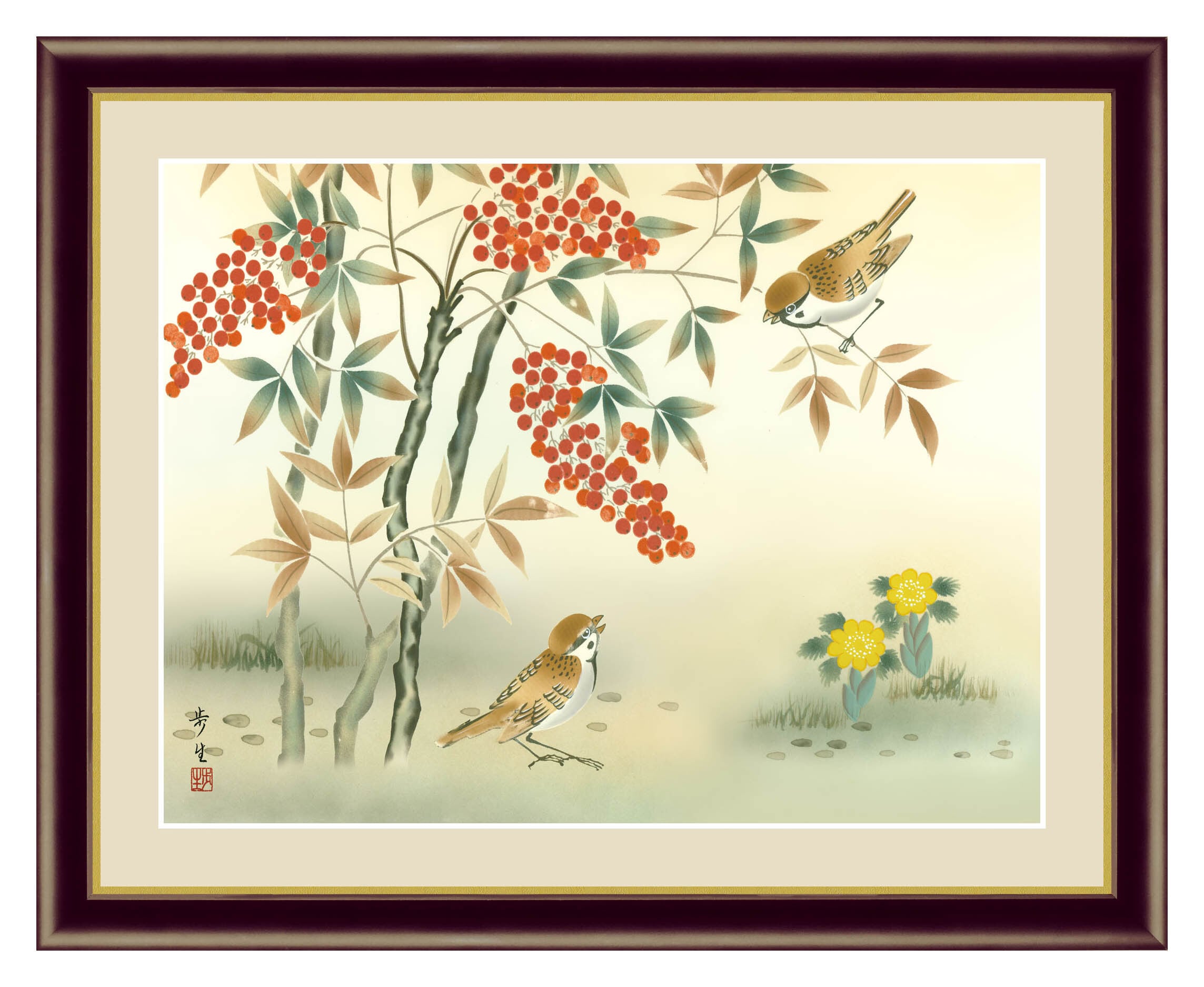 花鳥画 冬飾り 北山歩生 南天福寿 高精彩巧芸画 プレゼント ギフト インテリア アート アートショップフォームス 絵画 家具 インテリア
