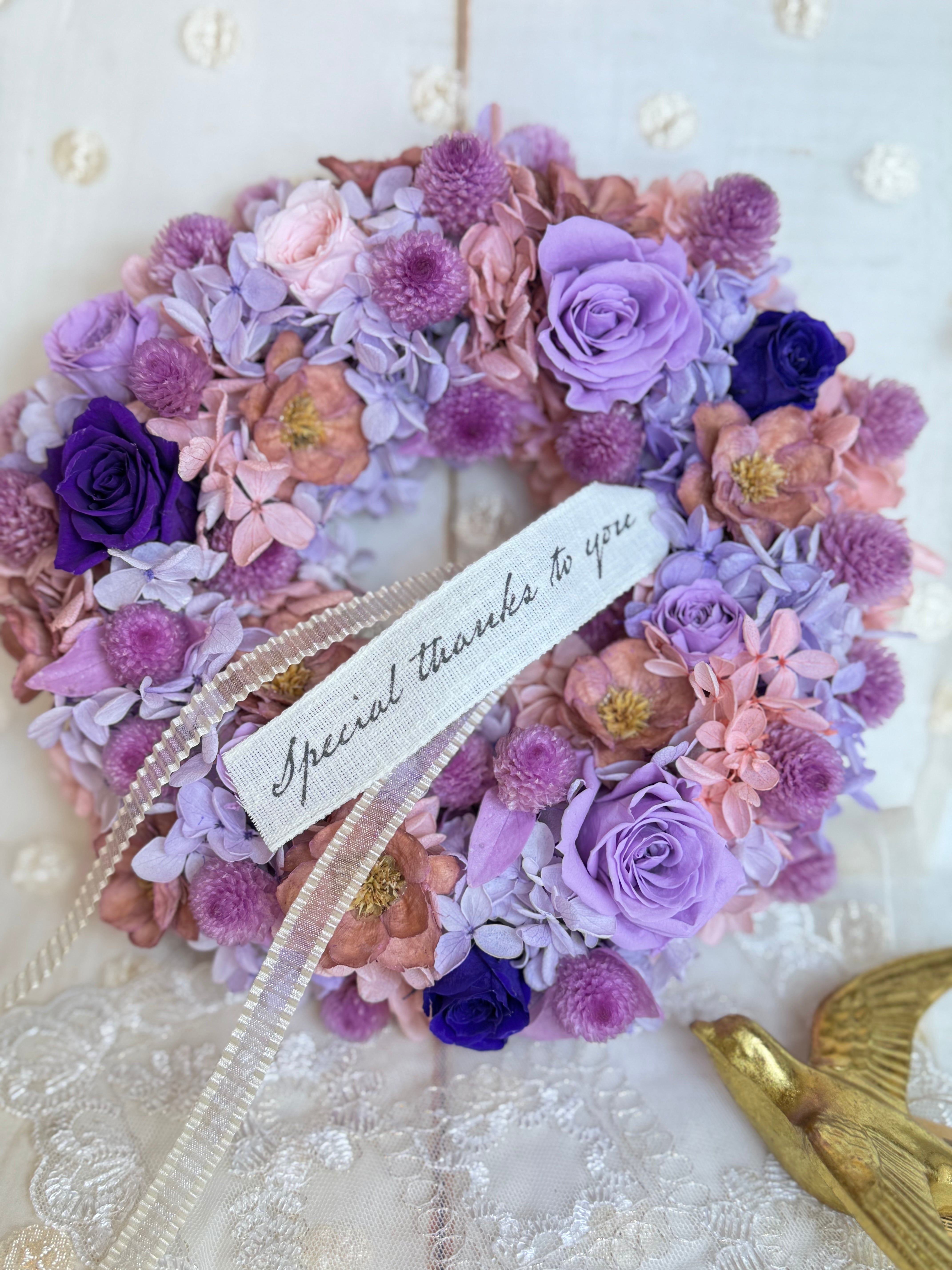 プリザーブドフラワーリース リラの花咲く季節に寄せて 直径約20センチ