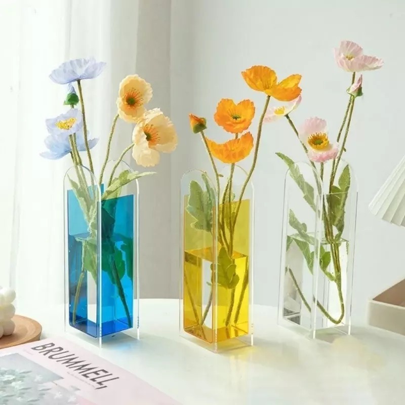 Flower Vase 9種 カラーアクリルフラワーベース 黄 透明 青 緑 花瓶 ガラス インテリア 小物 北欧デザイン ドライ フラワーアレンジメント Shyshi Official 輸入雑貨販売
