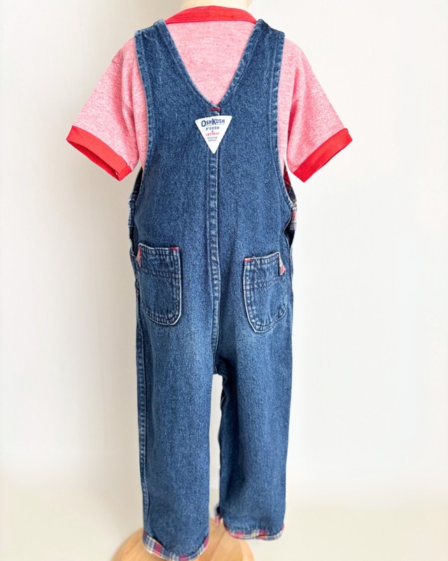 【3T・vintage】USA製 OshKoshデニムチェックオーバーオール