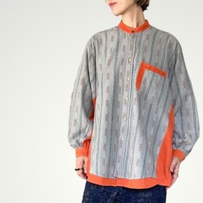 ZOZOTTE remake unisex oversize shirt typeA / リメイクユニセックスオーバーサイズシャツ/ ブルー柄&オレンジ