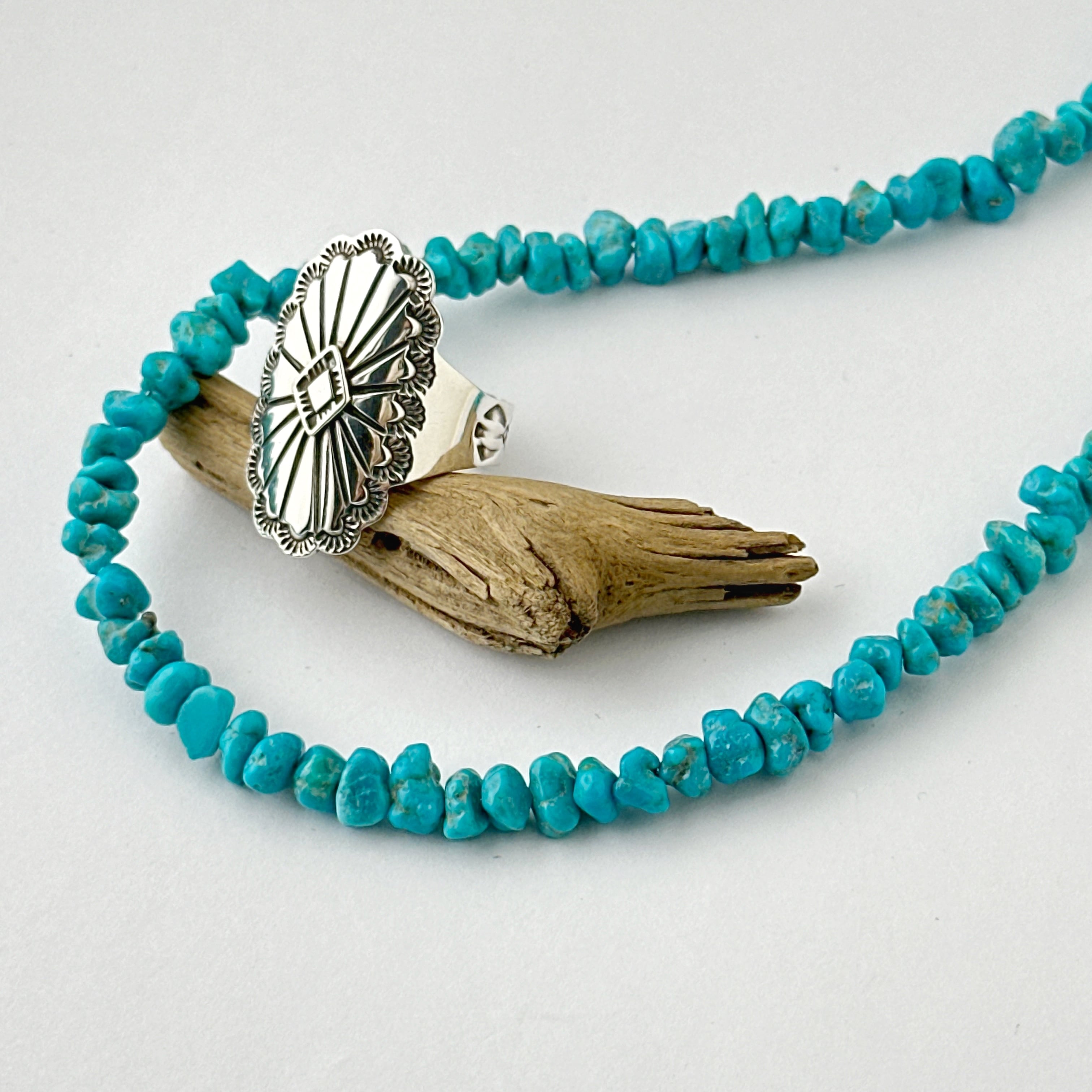 Indian Jewelry》ナゲット シェイプ ターコイズ 一連 ネックレス 45cm