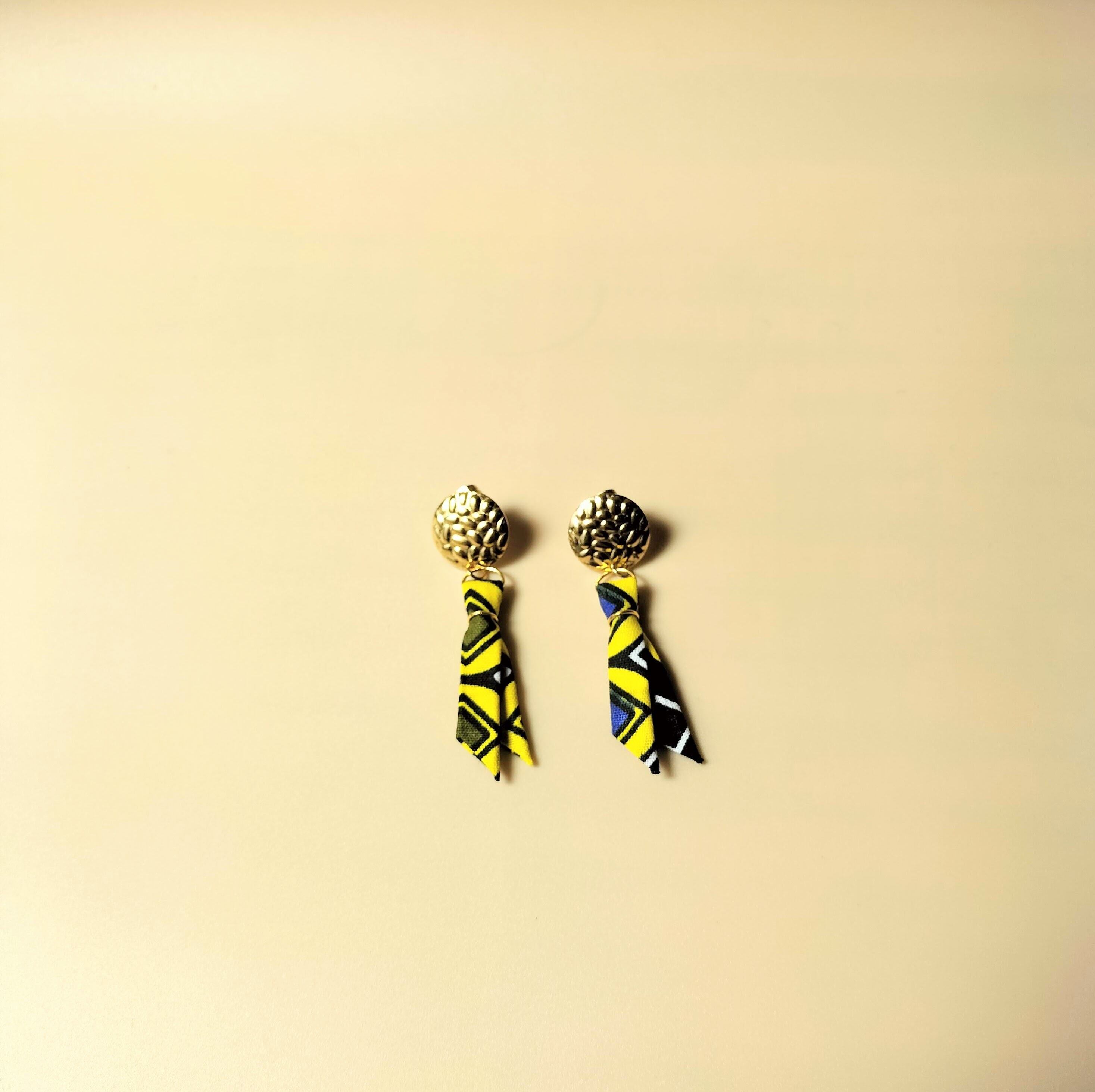 アフリカ布 ピアス Safari yellow(ゴールド) | high pear shop