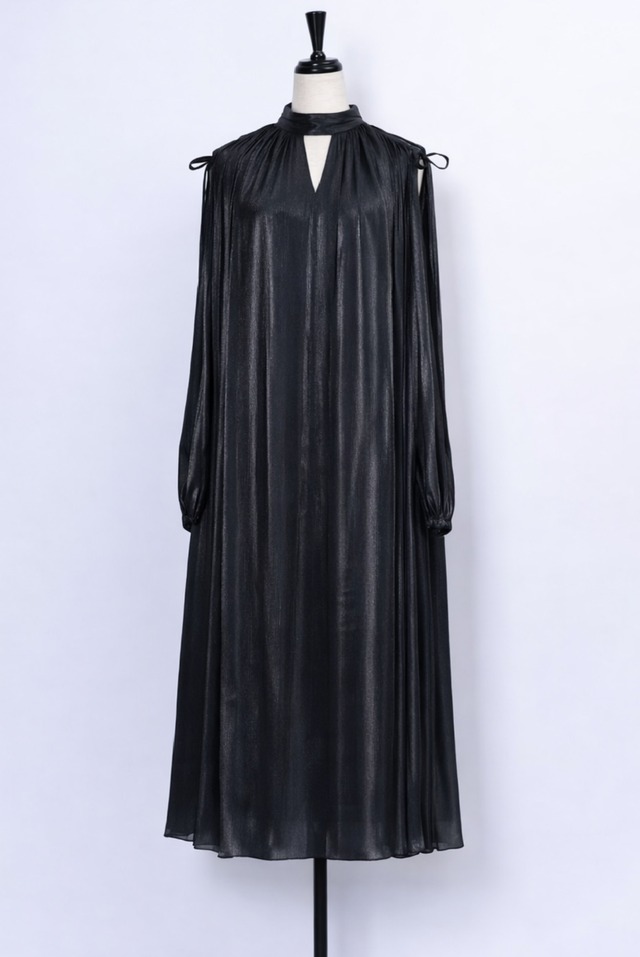 Chambray Gather Dress BLACK