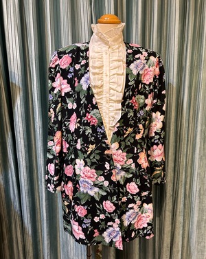 80's made in U.S.A. black  flower  jacket