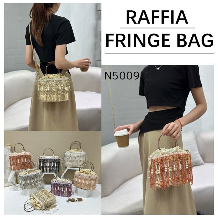 【N5009】2WAYラフィアフリンジバック バッグ かばん レディース 女性