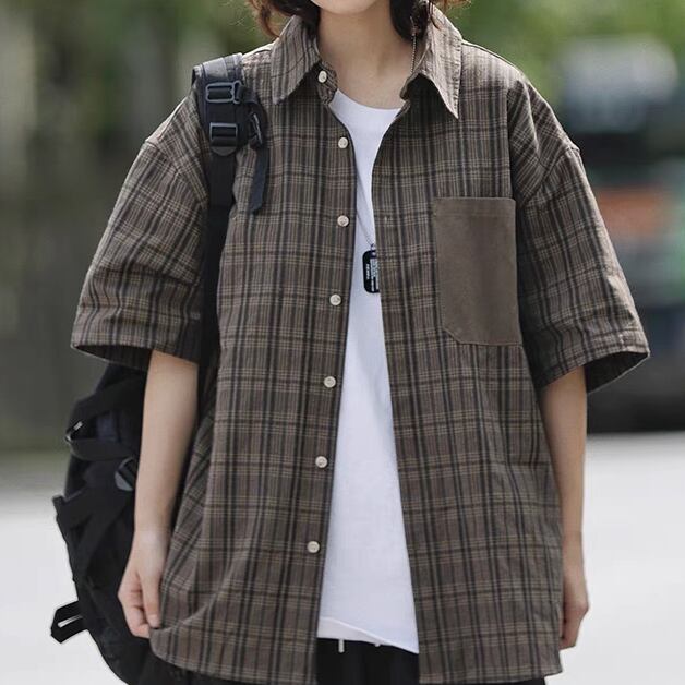 kazukazuBIRDWELL チェック柄 半袖シャツ 2枚 チェックシャツ メンズ チェック柄 半袖シャツ 胸ポケット
