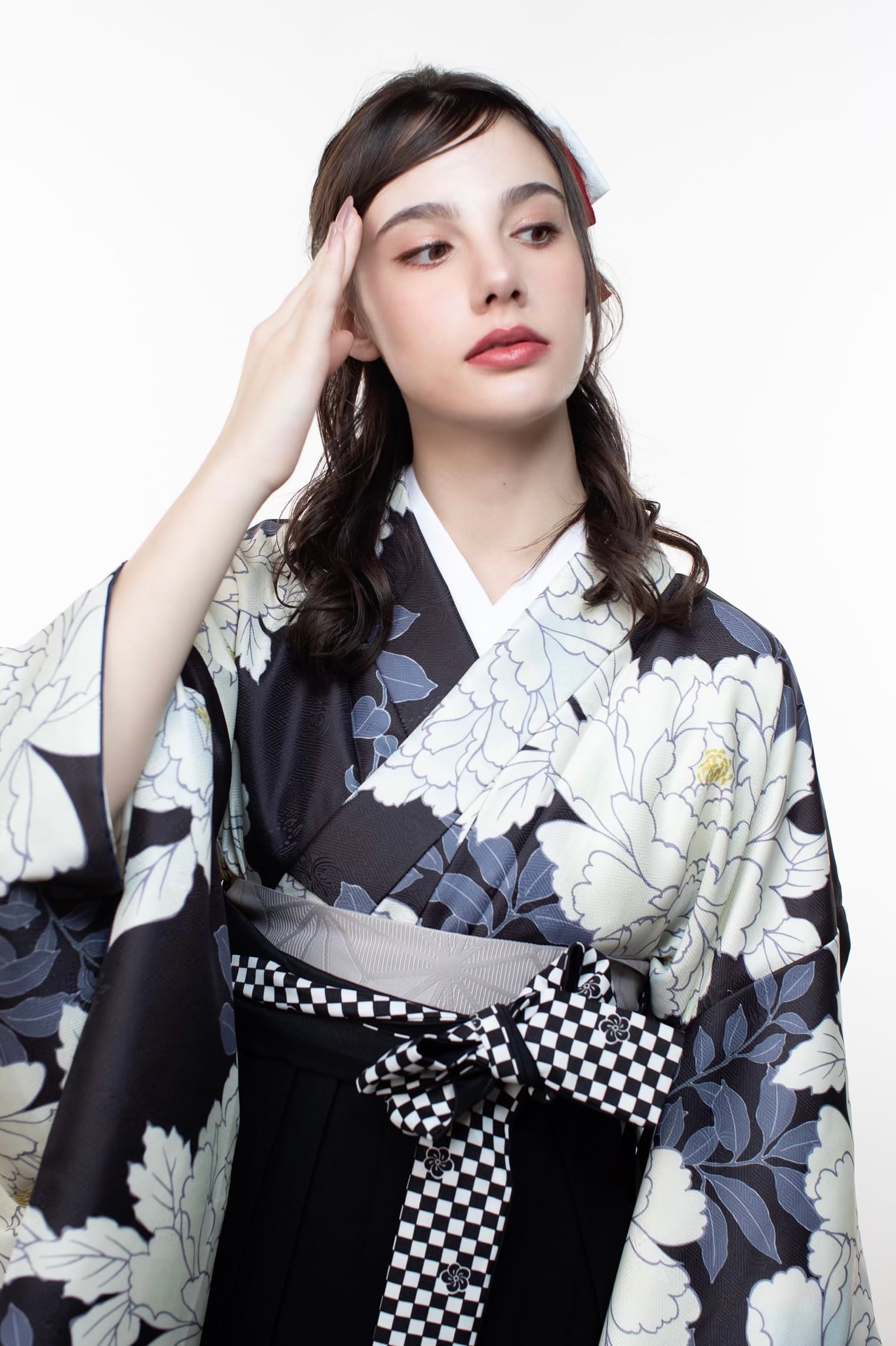 Kimono Sienne 卒業式袴3点セット 牡丹や七宝 二尺袖着物 袴 ブルー