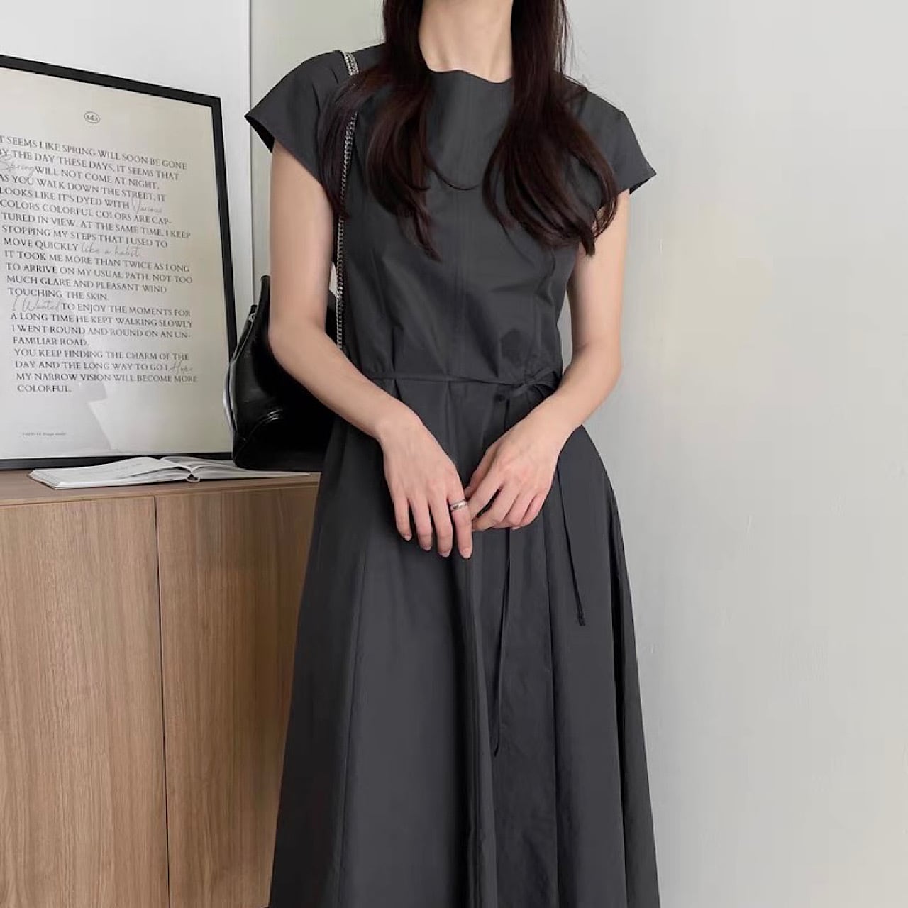 ラウンドネック フレンチスタイル ロングドレス 韓国 韓国風ラウンドネックロングドレス | lalalastyle