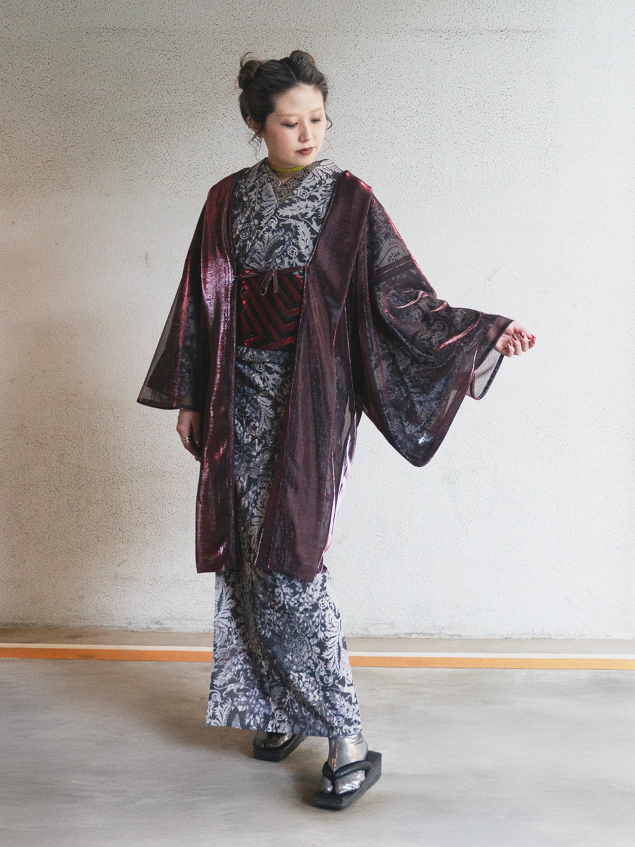 【即納品】Rumi Rock羽織　オーロラ　レッド×シルバー　[B586 B1225]