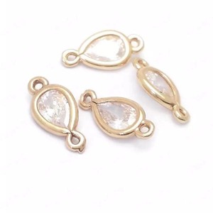 【1粒】ミニドロップ両カン/雫/滴/ジルコニア/ＣＺ/チャーム/ゴールド/真鍮/ペンダント/月/コネクター/ブレスレット