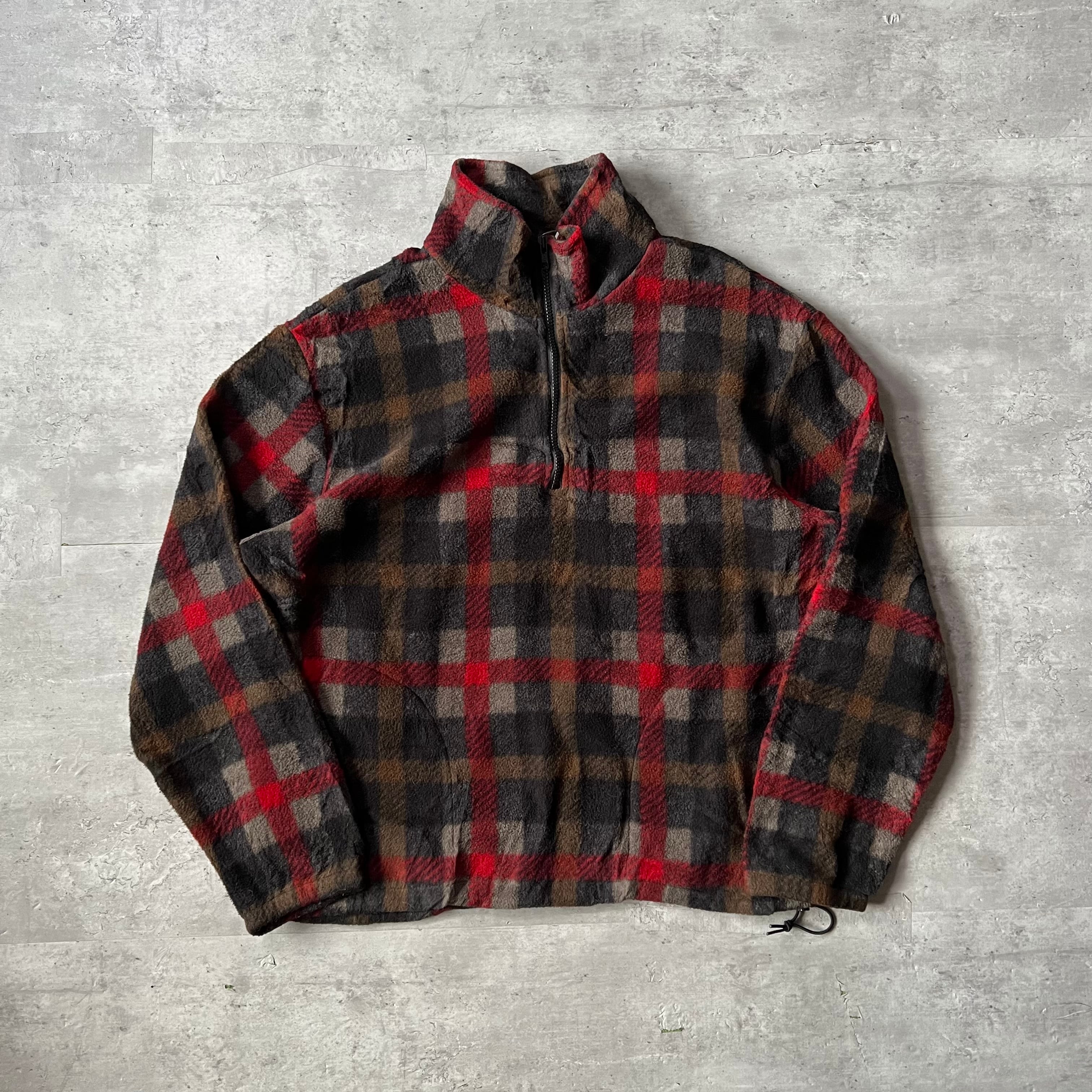 90s “J CREW” 巨人タグ tartan check pullover halfzip knit shirt 90