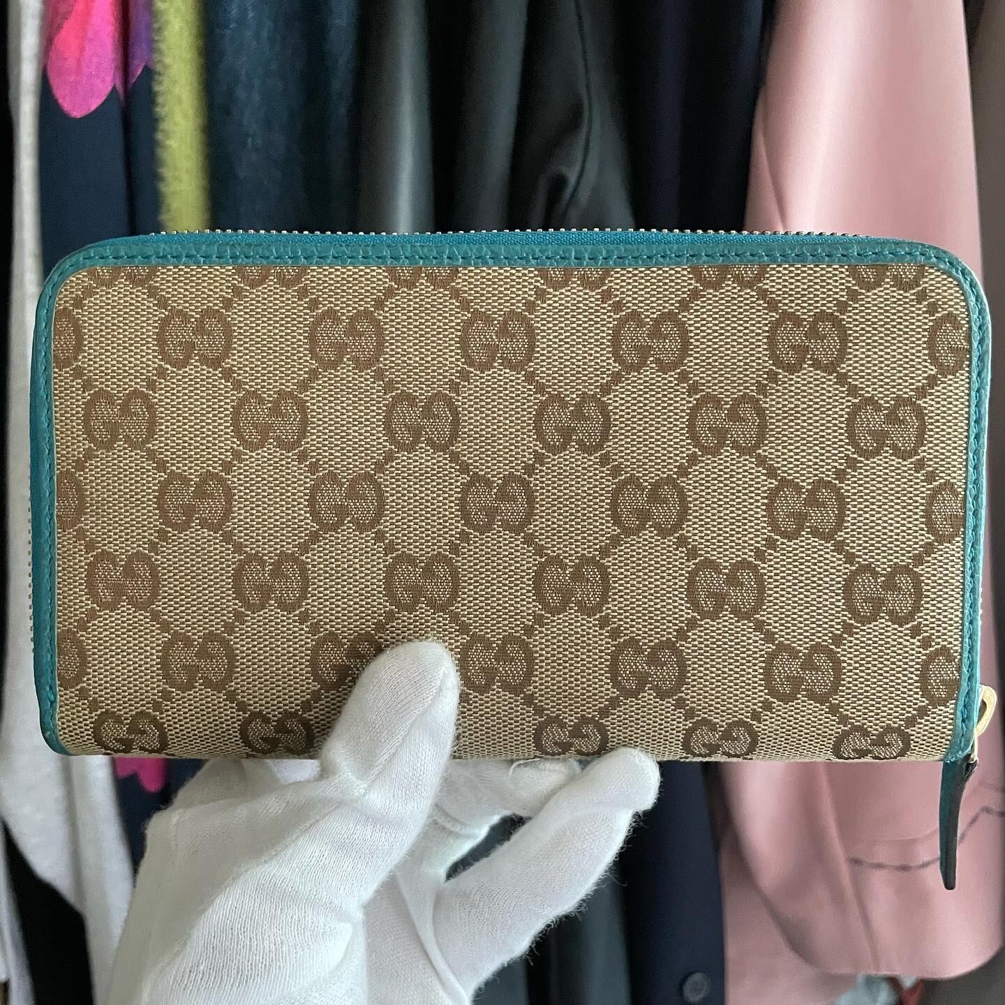 GUCCI グッチ GG キャンバス 財布 ターコイズブルー ケンブリッジ 