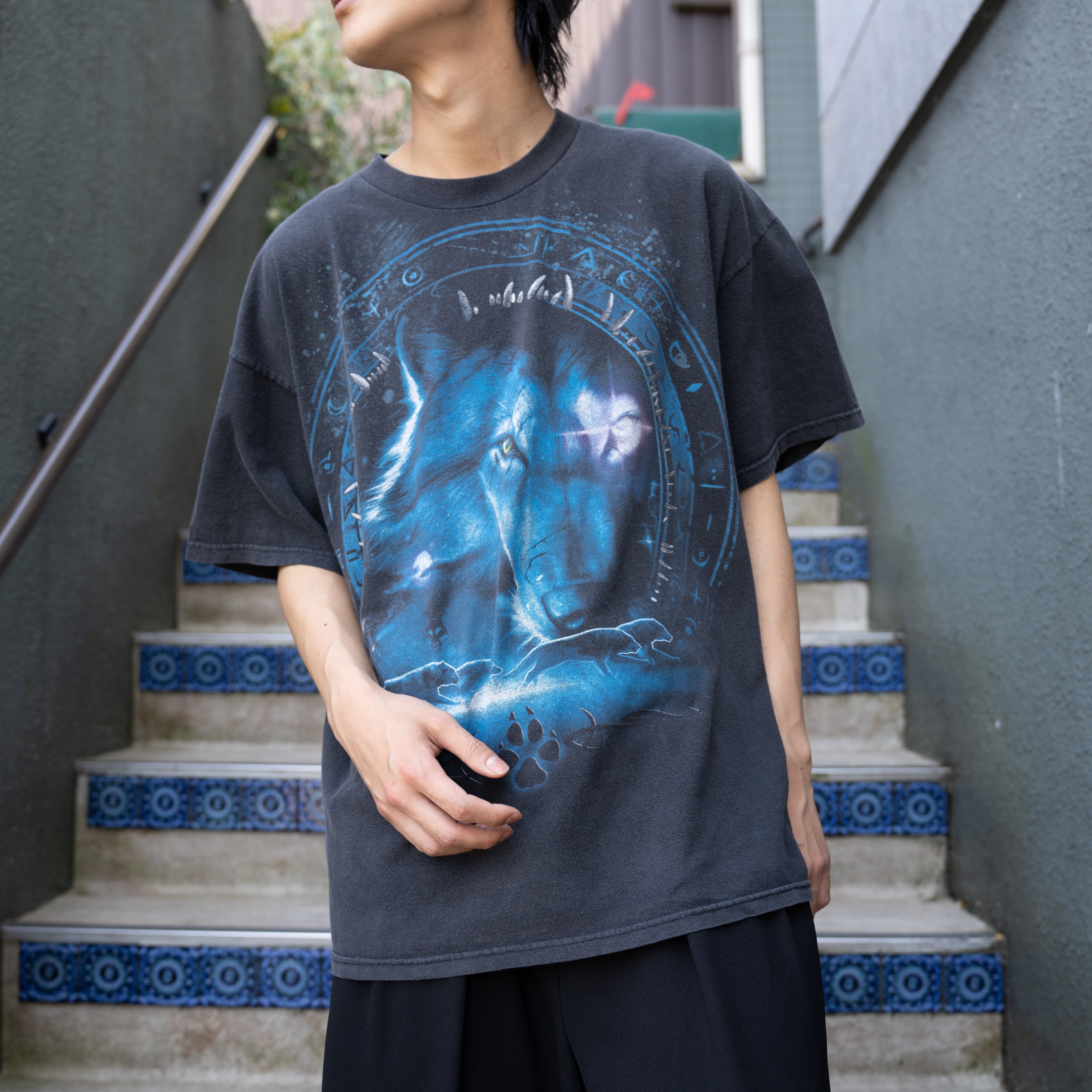 USA VINTAGE ALSTYLE WOLF PRINT DESIGN T SHIRT/アメリカ古着オオカミ