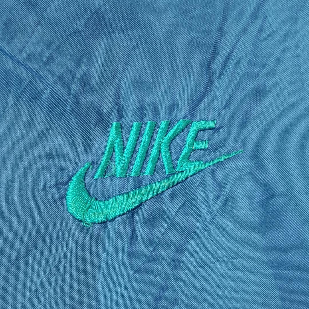 90s NIKE ナイキ ロゴ刺繍ナイロンジャケット L ブルー水色 ネイビー