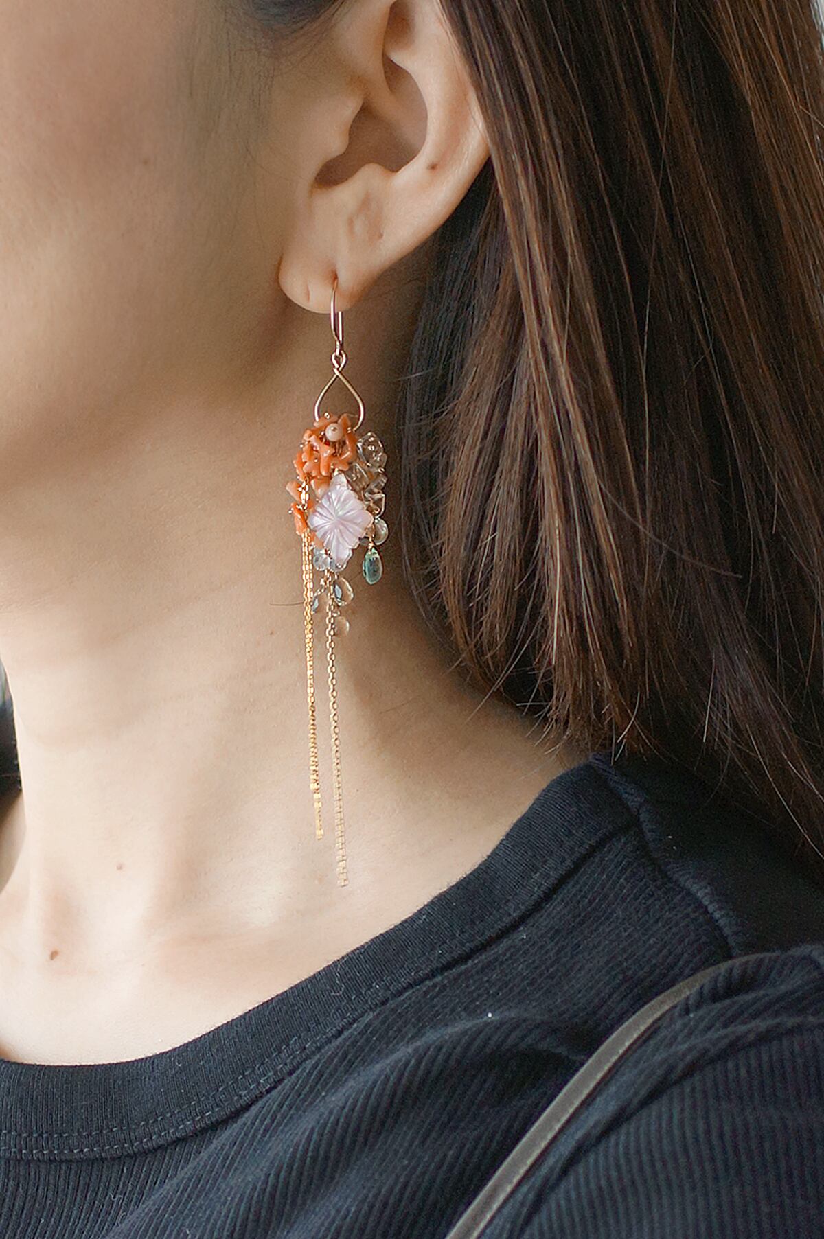 ローズクォーツシェルと枝珊瑚のピアス | Ruan aree │ 心に潤いを