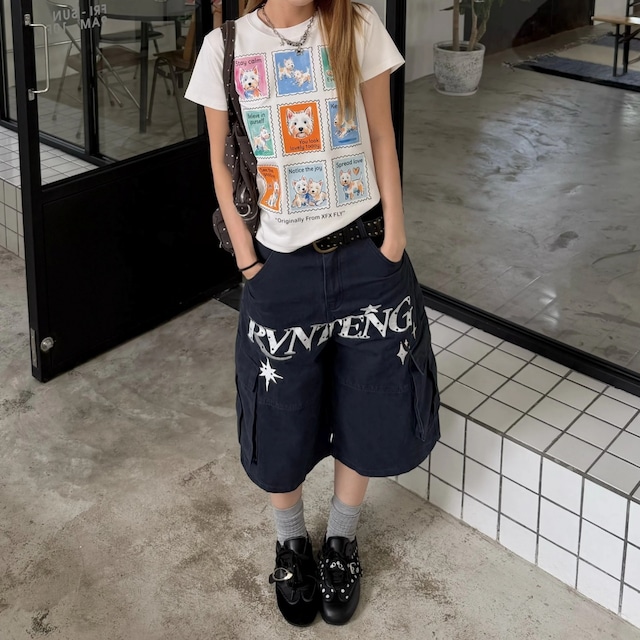 ロゴデザインクロップドバギーカーゴパンツ 2col R02460