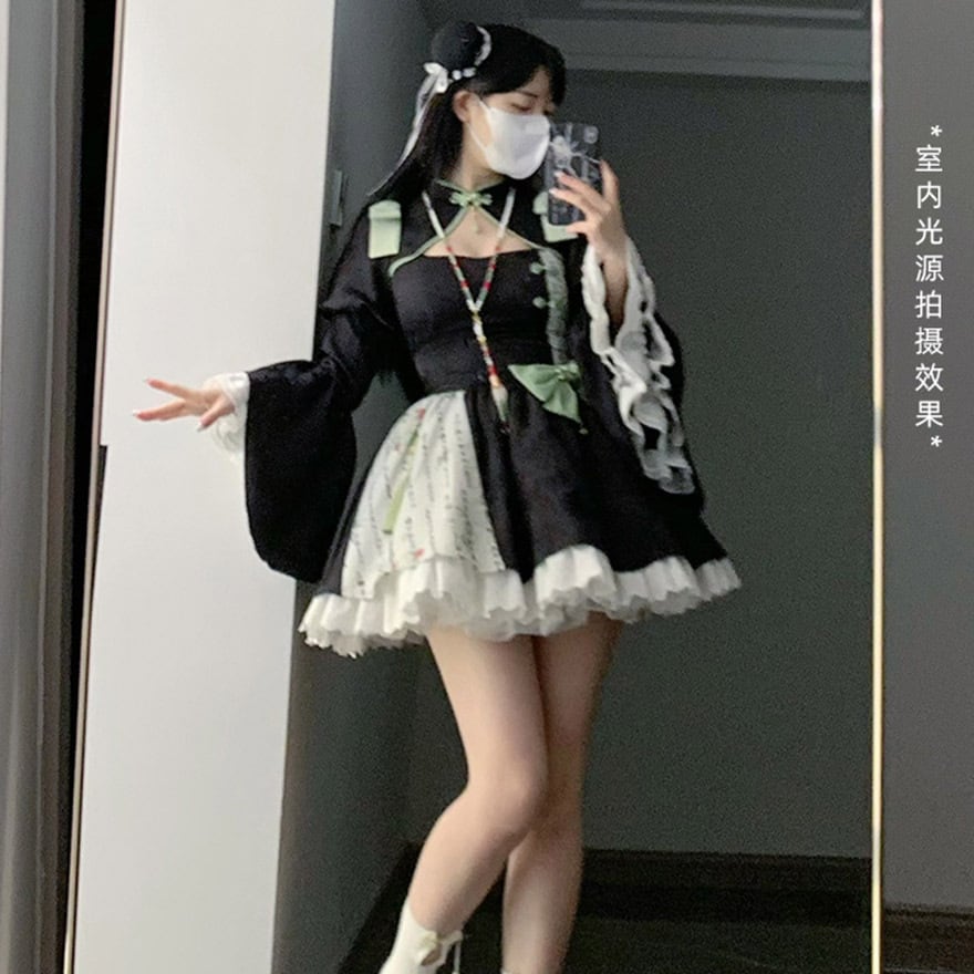 中華ロリィタ チャイナ風 ワンピース パフスリーブ 双子コーデ PUJI