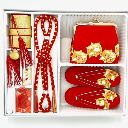 箱迫セット 赤地 糸車柄