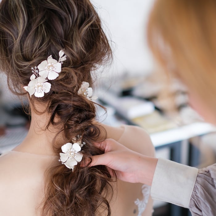 H-158 ウェディング アクセサリー【メタル フラワー アイボリー 3P ヘッドドレス】ブライダル 髪飾り