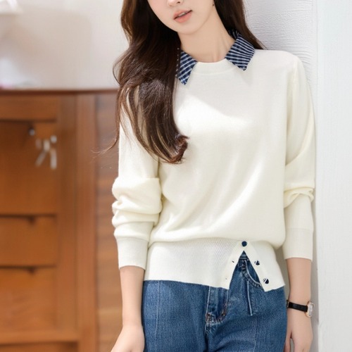 レイヤード風サイドスリットニットトップス ・74511