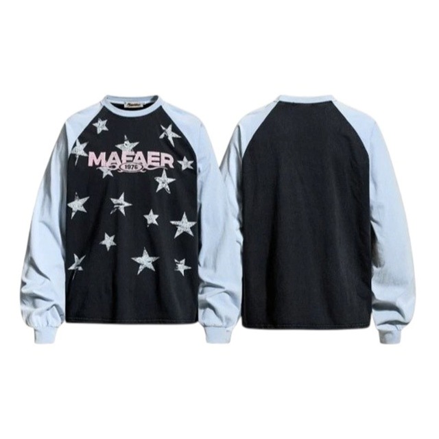 ユーズドライクレトロポップスターパターンラグランTシャツ 1col R02576
