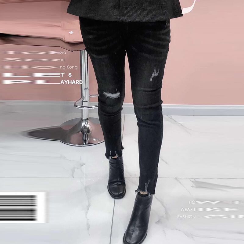 プラスのサイズの女性の小さな足のジーンズ2020新しい秋200ポンド脂肪姉妹mm穴は薄いパンツトレンドを表示します。 ミックスインファッション87280619872