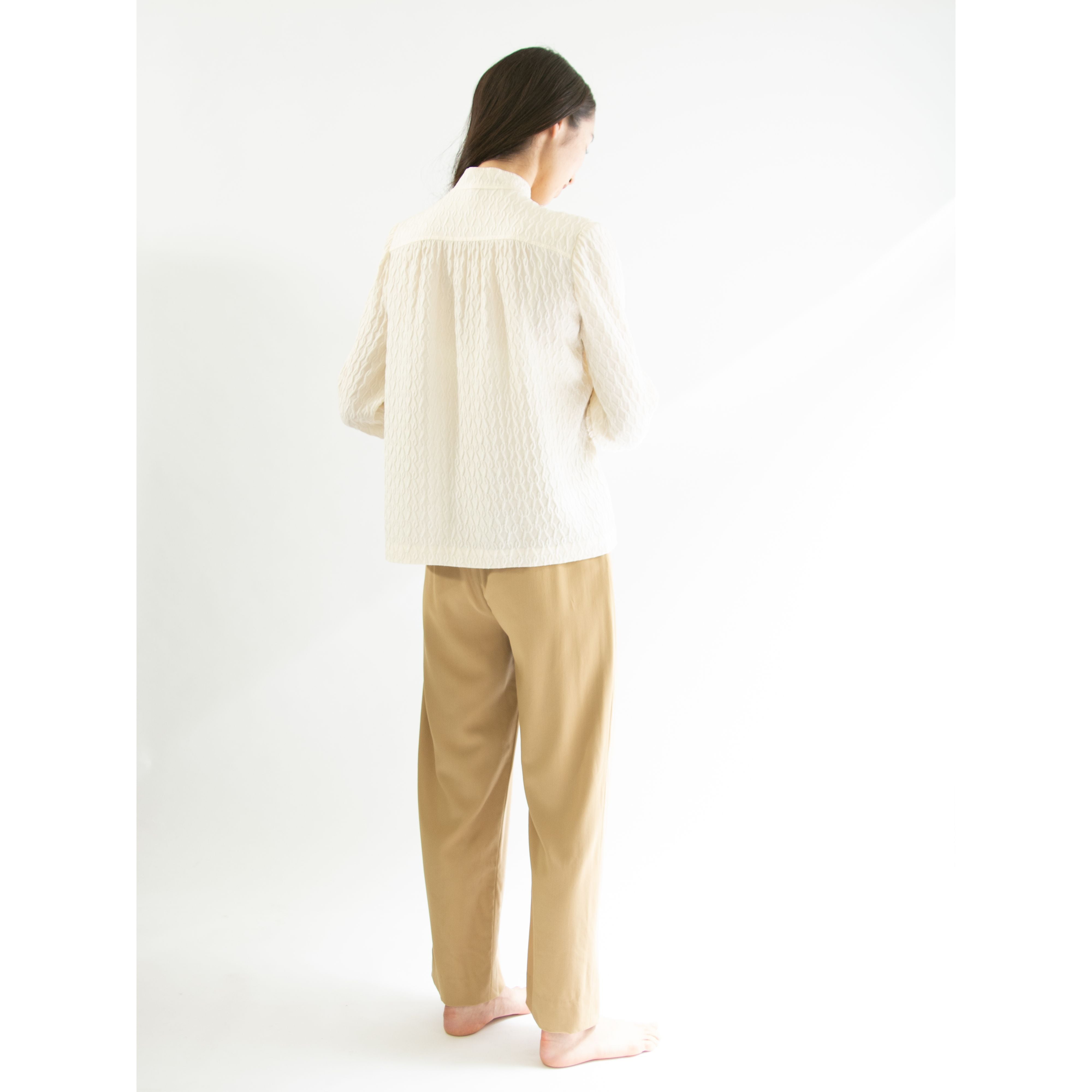 【Unknown brand】100% Silk Band Collar Blouse（シルク バンドカラーブラウス 長袖シャツ）