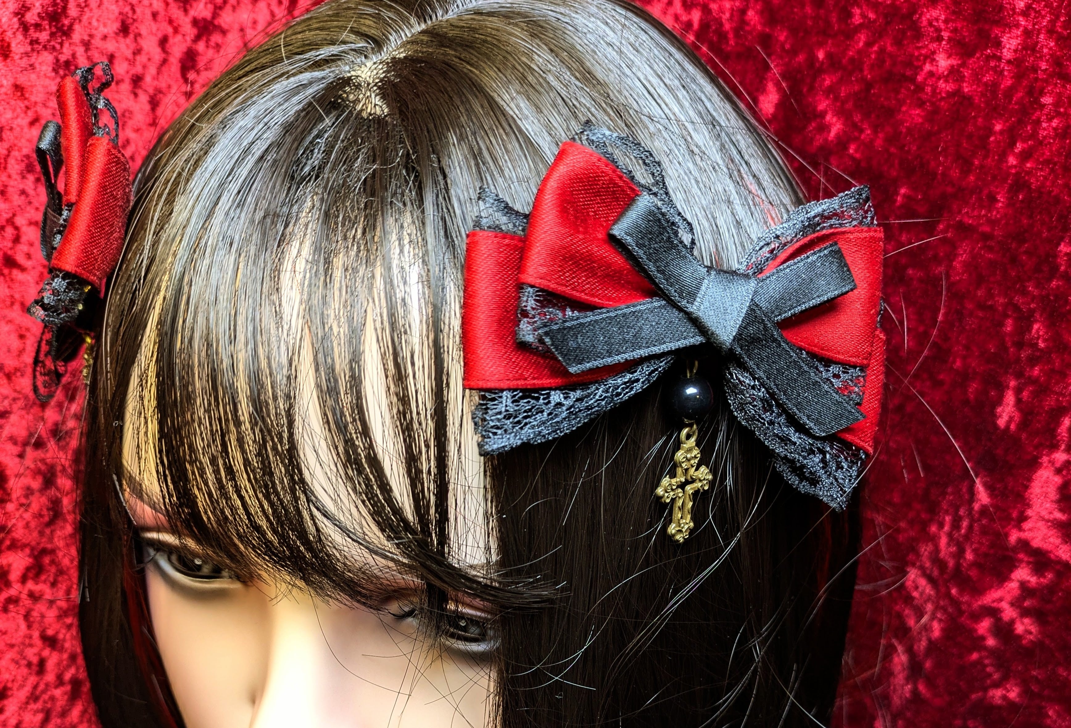 No.121】 ゴシックスタイル ロリータヘアアクセサリー（ダブルリボン