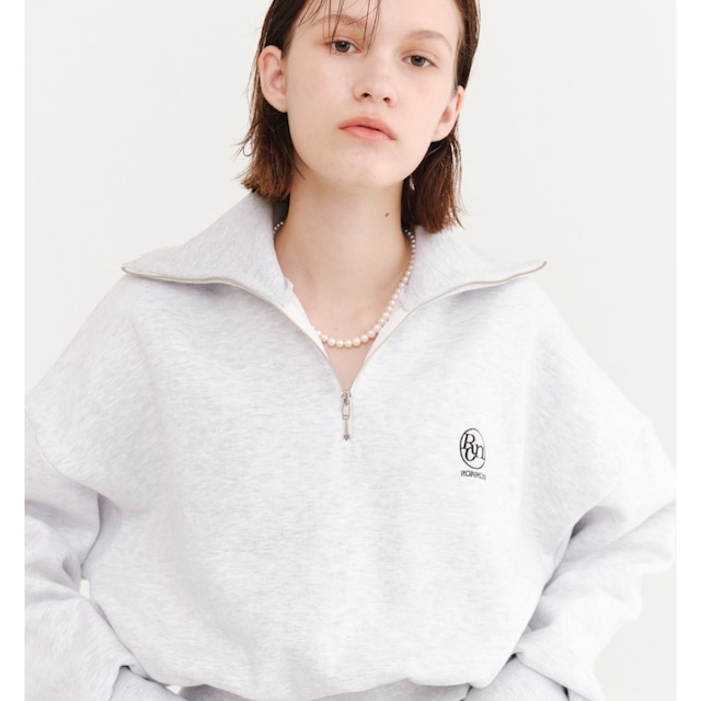 [RONRON] HALF ZIP-UP SWEATSHIRT WHITE MELANGE 正規品 韓国ブランド 韓国代行 韓国通販 韓国ファッション トレーナー