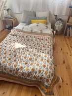 NEWマリーゴールド（オレンジ）　シングルサイズ　ブロックプリントキルト　インドのお布団　