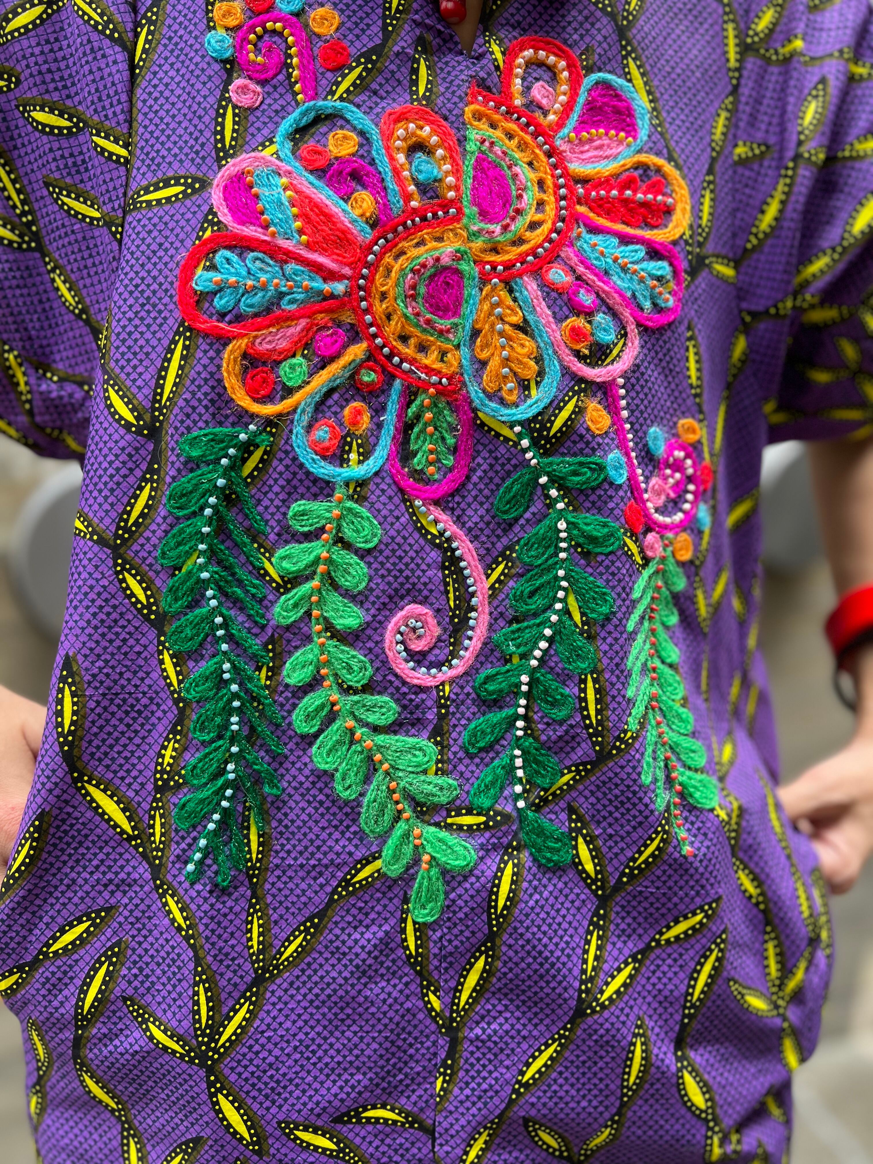 THAILAND × African batik embroidery cotton embroidery dress ( タイ  