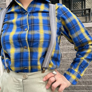 VINTAGE "southern belle" blue yellow check blouse