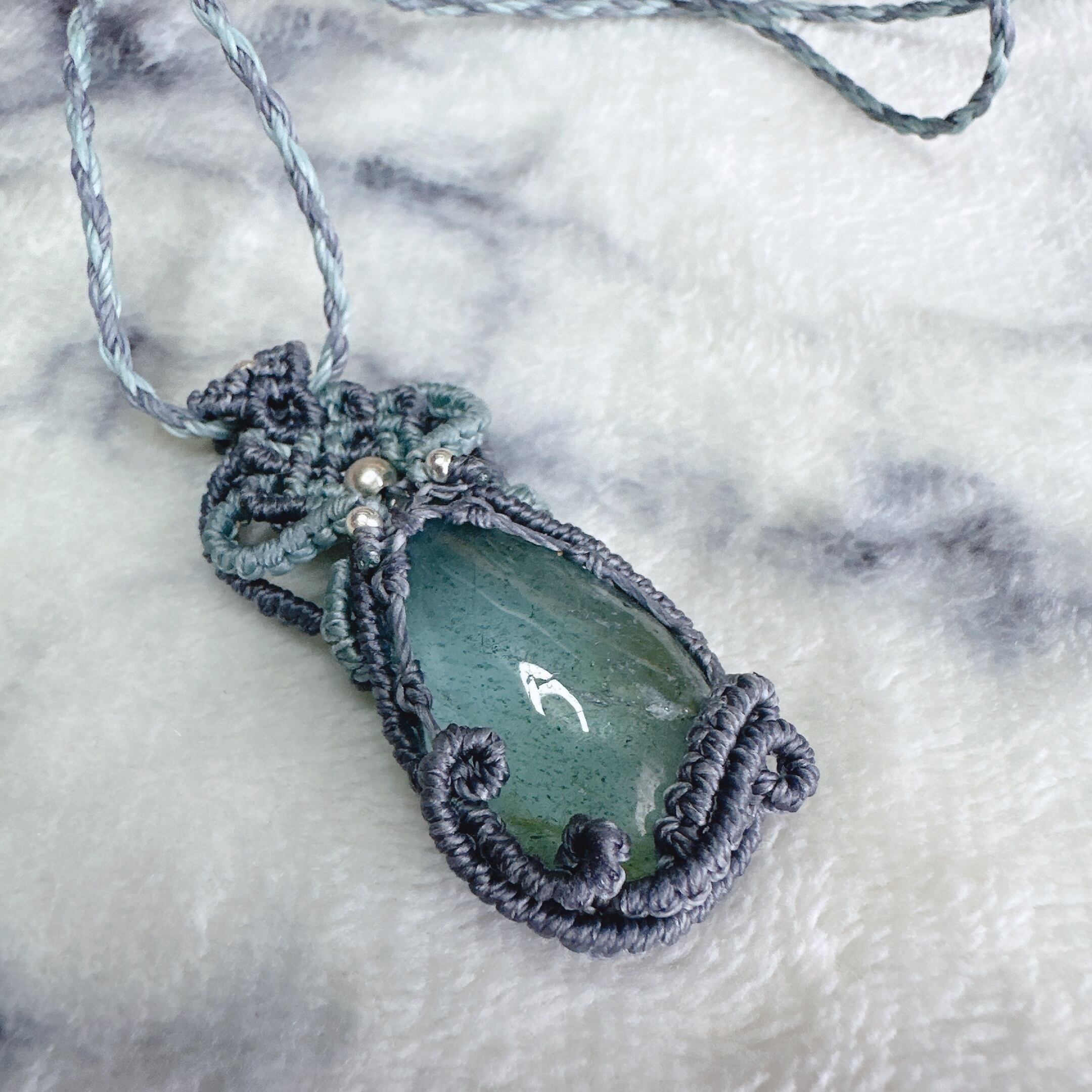マクラメネックレス モスアクアマリン マクラメ編みネックレス モスアクアマリン