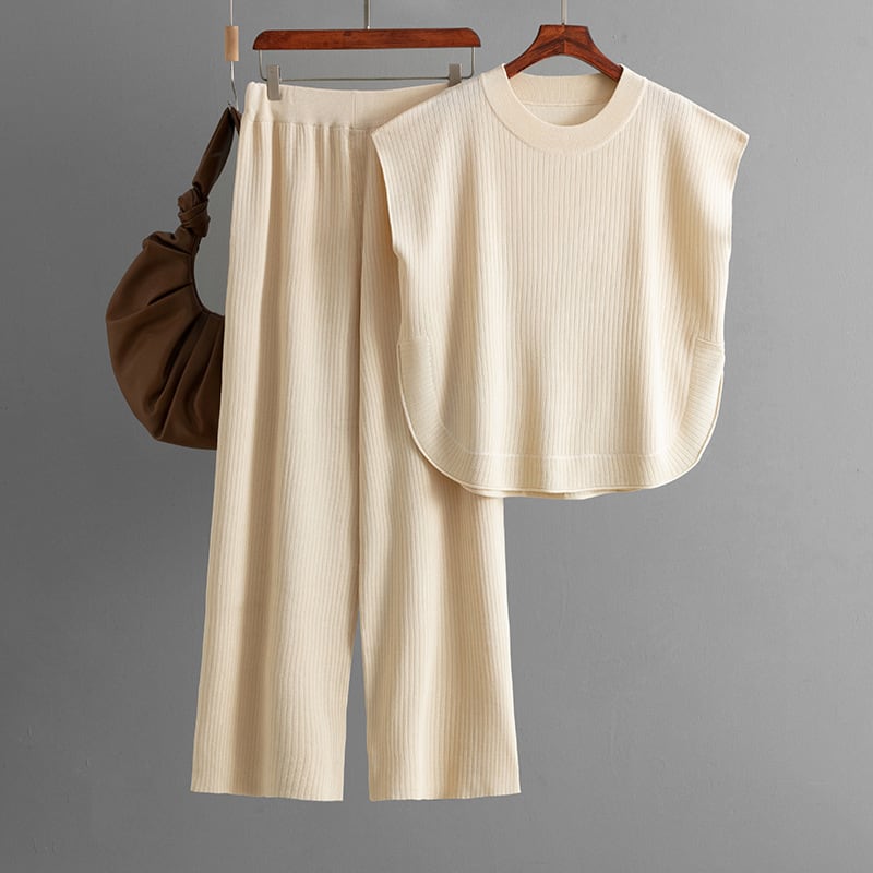 【set】ノースリーブニットトップス×ワイドパンツセット M30521