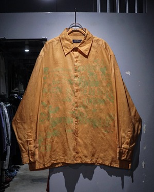 【add (C) vintage】Graphic Print Vintage Loose L/S Linen Shirt