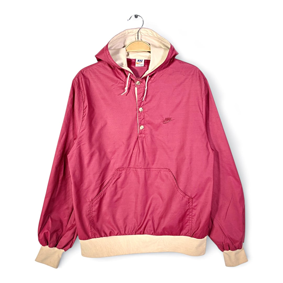 70s 80s ナイキ USA製 オレンジタグ ヴィンテージ ナイロンジャケット フーディー プルオーバー バーガンディー NIKE サイズS 古着 CK0262