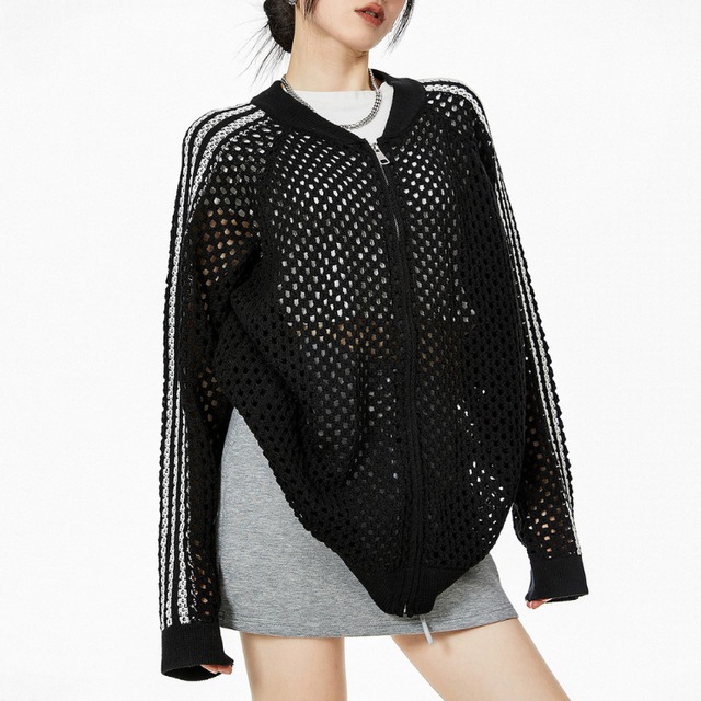 line sleeve mesh zip knit　ラインスリーブメッシュジップニット　J1024