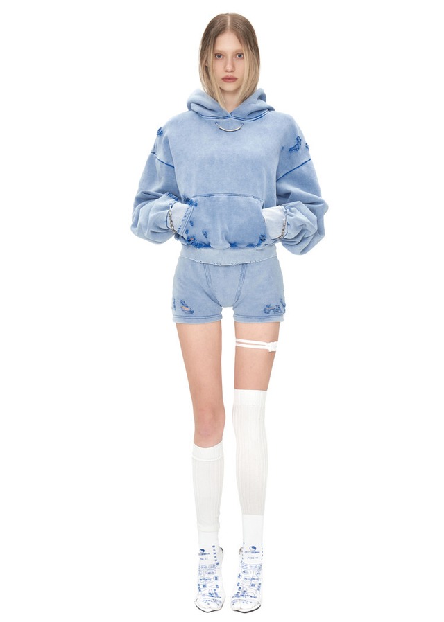 [604SERVICE] DISTRESSED SHORTS IN PIGMENT WASHED BLUE 正規品 韓国ブランド 韓国ファッション 韓国代行 604 サービス SERVICE 日本 店舗